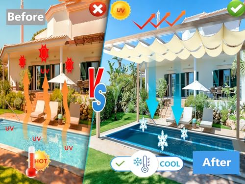 Toile d'ombrage rétractable vague 3x5m imperméable pour pergola de jardin crème - 3