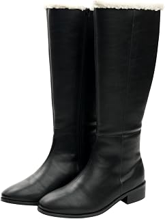 Theater Women Huskies Knee-High Boots with Low Block Heel | Smooth PU Upper with Soft Fleece Lining | Comfortable Wear for Winter & Smart Casual Styling