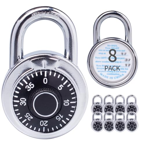 Image of Combination Padlocks with Metal Body, Indoor Use for Gym Lockers & School Locker, Black, 8-Pack