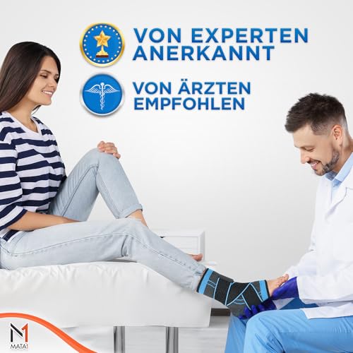 Mata1 - Knöchelbandage für Männer & Frauen - Fußbandage für Plantarfasziitis, Verstauchungen, Achillessehnen & Sehnenentzündungsunterstützung - Verstellbare Kompressionshülse mit elastischen Bändern.