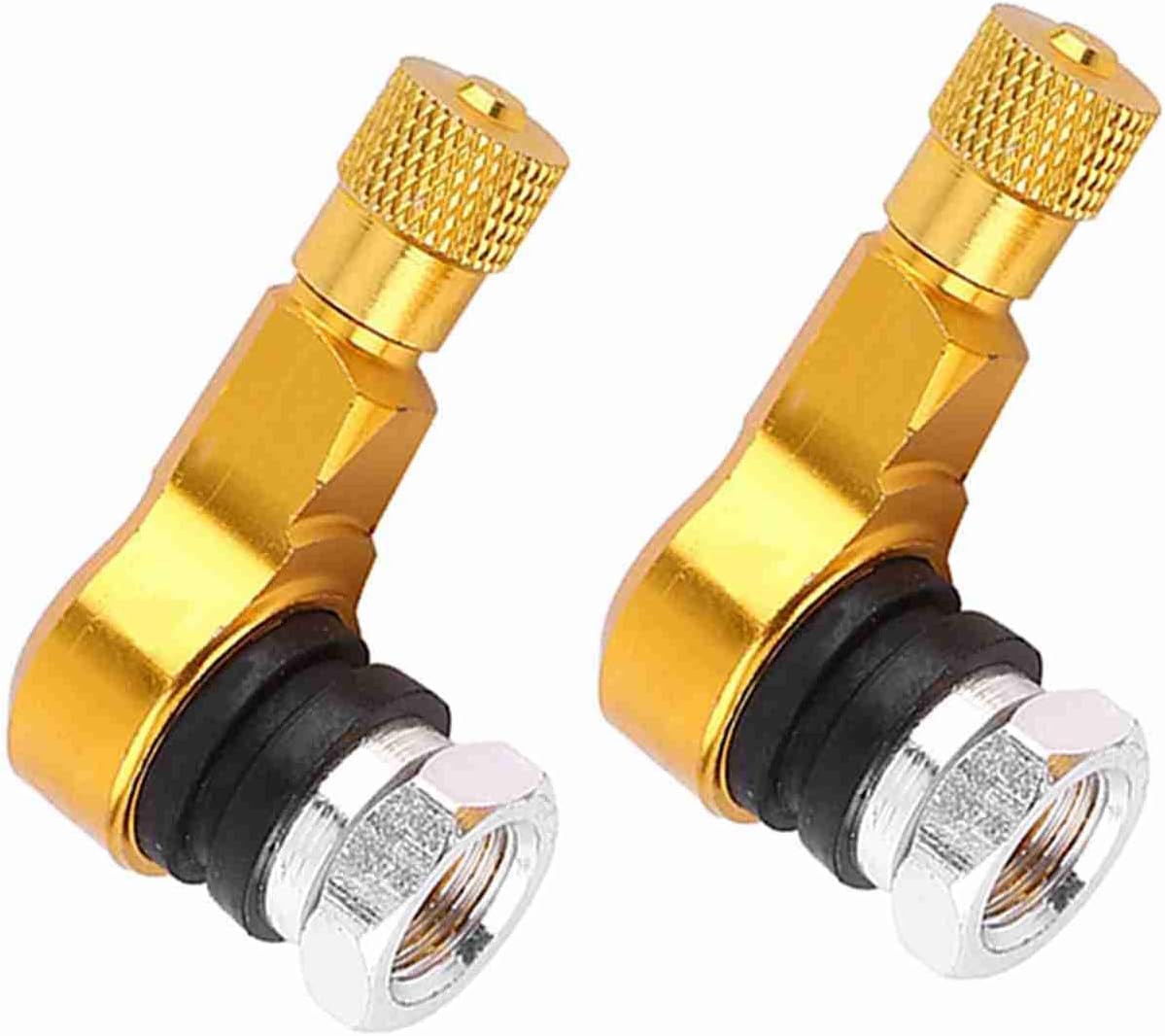 Generic Aluminum Alloy 90 Degree Tire Valve Stem Caps with Rubber Seal, Set of 2 for Convenient Inflation and Prevention on Wheels (Gold)