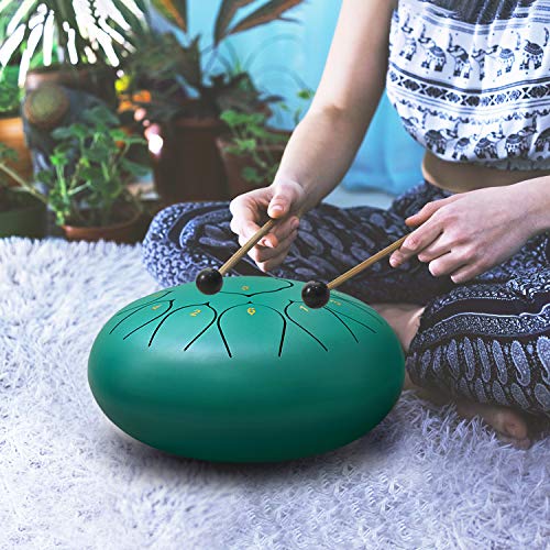 Lotus Steel Tongue Drum 13 Notes 12 Inches Percussion Instrument Hand Pan Drum with Free Padded Travel Bag & Mallets