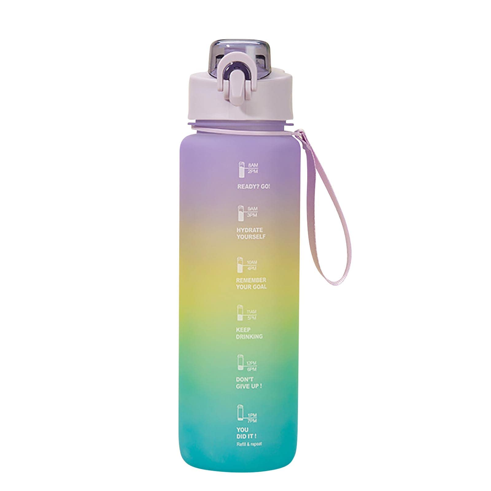 1L Sport Water Bottles Straw Graduated Color Motivational Sports Water Bottle Squeezing Ejection Opening Travel Water Bottle for