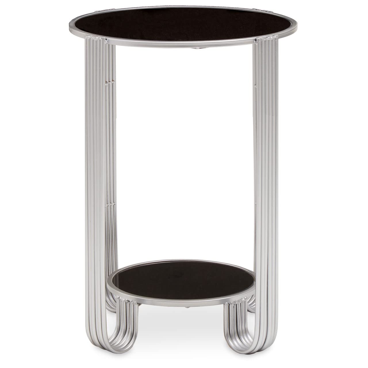 Jolie Round End Table with Black Mirror And Silver Frame - Silver