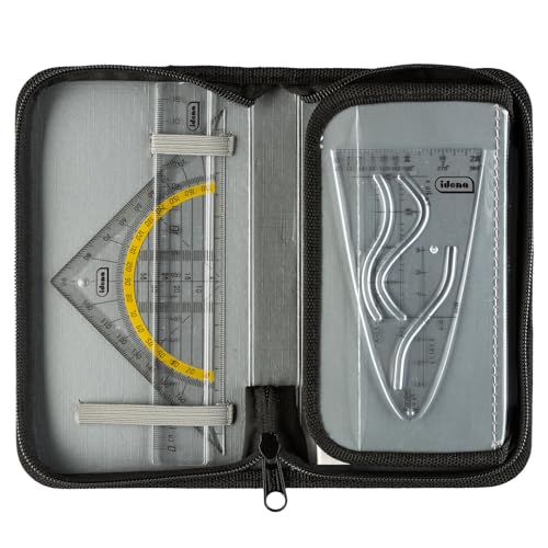 Idena 20066 - Zirkel im Etui, 11-teilig, mit Geodreieck, Lineal, Ersatzminen für den Zirkel, Druckbleistift & Ersatzminen, Stundenplan, Radiergummi & Spitzer