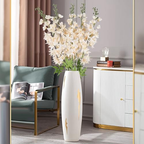 Rzoukler Delphinium Artificial Flowers 5Pcs Champagne Larkspur Silk Flower 41.33 Inch Long Stems Champagne Delphinium Fake Flowers For Home Garden Wedding Arrangement Decor thumb #3