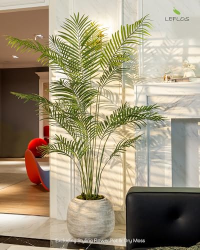 Leflos Leflos Artificial Palm Tree Indoor, 6ft Large Faux Dypsis Lutescens Plant with 18 Detachable Trunks, Tall Tropical Fake Palm Tree Silk Areca Palm Plant in Pot, Nice Home & Housewarming Decor
