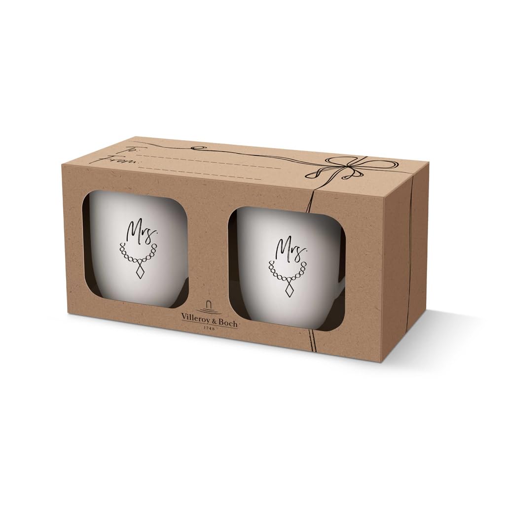Villeroy & Boch – Zestaw Kubków Statement Mrs & Mrs, zestaw 2 kubków, 290 ml, opakowanie na prezent, Wysokiej jakości kubki z porcelany premium, Idealne dla par, Prezent na śluby