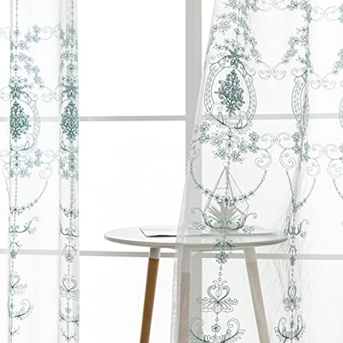 Stacypik Elegant Floral Lace Sheer Curtains 84 Length 2 Panels Set,Metallic Grommet Vintage Embroidered Girls Window Curtains Voile Light Filtering & Privacy Slight Drapes For Kids Bedroom Living Room #TOP1