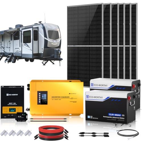 Image of ECO-WORTHY 1200W Complete Solar Kit with 6PCS 200W Solar Panels, 3000W UPS Inverter Charger, 2PC 12.8V 400AH Lithium Batteries, 60A MPPT Controller Bluetooth for Fifth-Wheel Trailers