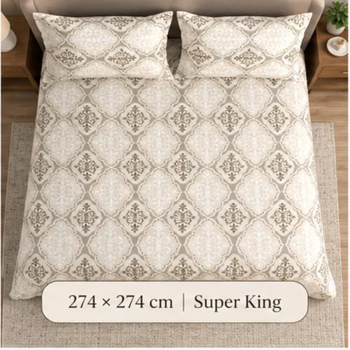 Image of Bombay Dyeing Ethnic Brown Super King Size Bedsheet Set (3 Pc)