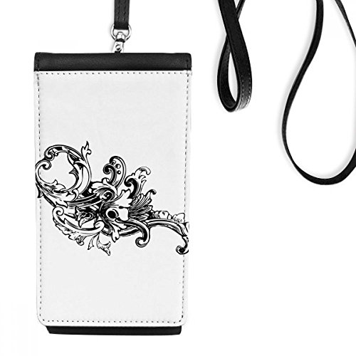 Sac à main suspendu téléphone en cuir motif baroque noir et blanc pour smartphone