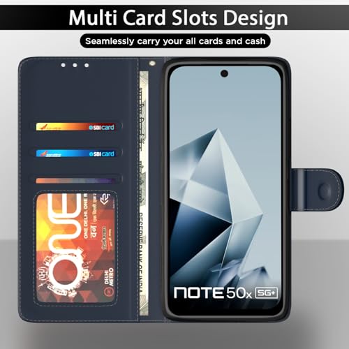 Image of Outlouders Flip Cover for Infinix Note 50x 5G | Leather Finish | Wallet Stand and Shock Proof | Complete Protection Flip Case (Blue)