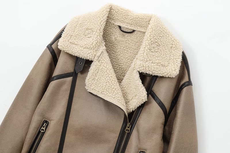 Minimalist Women's Winter Suede Jacket Coat Women Zippers Turn Down Collar Vintage Coat For Women3