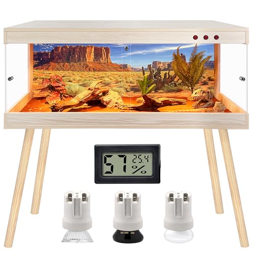 Royxen Tempered Glass Bearded Dragon Tank with Leg Stand 78 Gallons, Reptile Tank with Built-in Lamp Fixtures, Reptile Enclosure, Lizard Tank, 48' Length, Oak Color