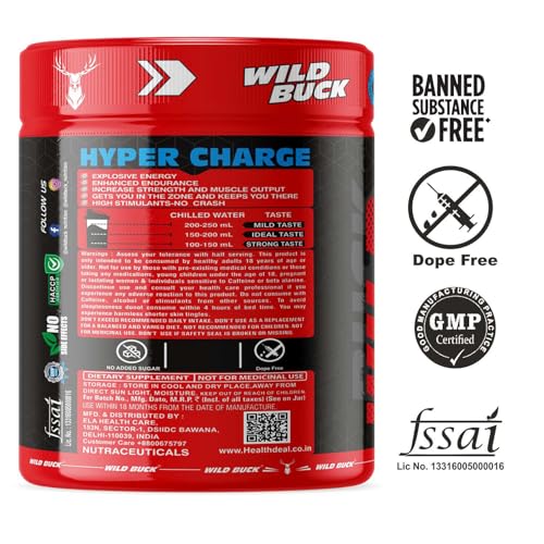WILD BUCK Wild Pre-X4 Hardcore Pre-Workout Supplement Powder with Creatine Monohydrate,Arginine AAKG,Beta-Alanine,Explosive Muscle Pump,Caffeinated -For Unisex[40 Servings,Watermelon Twist],4.25 grams