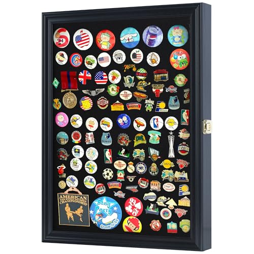 Image of Large 19 X 14 Pin Display Case Medal Shadow Box with 98% UV Protection for Military Medals, Beach Tags, Jewelry Pins, Pin Gift, Insignia Ribbons Memorabilia Black Finish