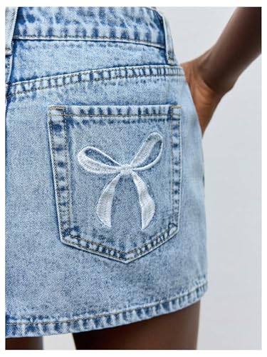 Floerns Women's Y2k Bow Embroidery Denim Skirt Low Rise Streetwear Mini Jean Skirt3
