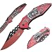 Snake Eye Tactical Every Day Carry Fantasy Skull Design Folding Knife | Outdoor Survival Pocket Knife | Small one-Hand Knife Made of Stainless Steel Blade (Red)