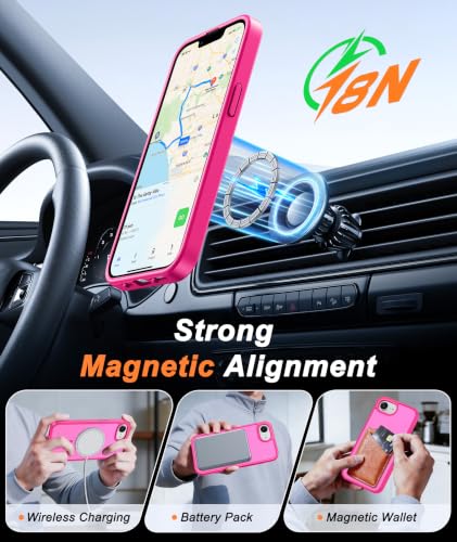 Image of FNTCASE for iPhone 17e Case Hot Pink: Translucent iPhone 16e Cases Compatible with MagSafe, Camera Protection & Tempered Glass Protector, 14FT Military Grade Drop Tested, Matte Skin-Friendly Cover