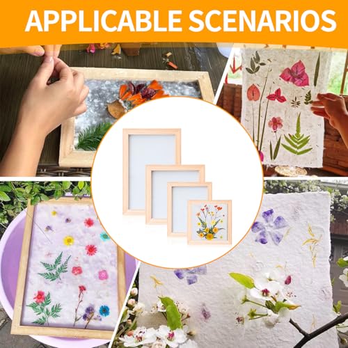 TFLPUO 4 Stück Papier Schöpfen, Papier Schöpfen Papierherstellung Mischen Rahmen Getrocknete Blumen Wooden Screen Printing Frame Papiers Schöpfens Papierherstellung für DIY Papierhandwerk