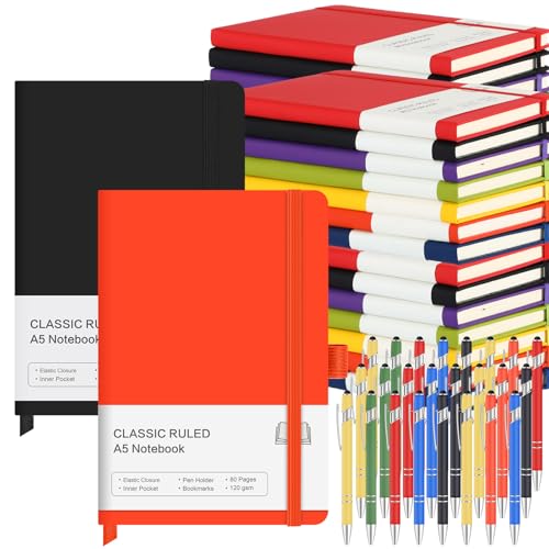 Carnets classiques lot de 24 cahiers rigides avec porte-stylo et stylos inclus