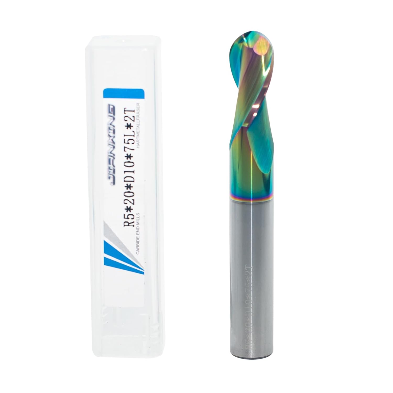 10mm R5 DLC Coated 2-Flute Carbide Ball Nose End Mill, Ideal for Aluminum, Copper Alloys, and Plastic Machining – High Precision & Wear-Resistant Cutting Tool (1 Pack)