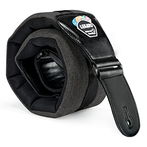 LEKATO Bassgurt für Bass & E-Gitarre mit 3,5 Zoll breitem, verdicktem, schaumstoffgepolstertem Gitarrengurt, verstellbare Länge von 45 bis 55 Zoll, Bassgitarrengurt mit Plektrenhalter