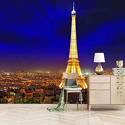 Papier peint 3D effet visuel Tour Eiffel nocturne pour mur TV