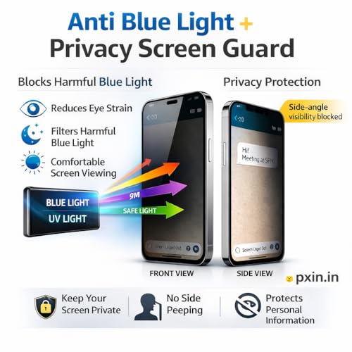 Image of Pxin Mobile Privacy Filter compatible with Samsung Galaxy A35 | Mobile Privacy screen protector | Anti Glare | Anti Spy Screen Protector | Reduces blue light | BLUVLightBlock