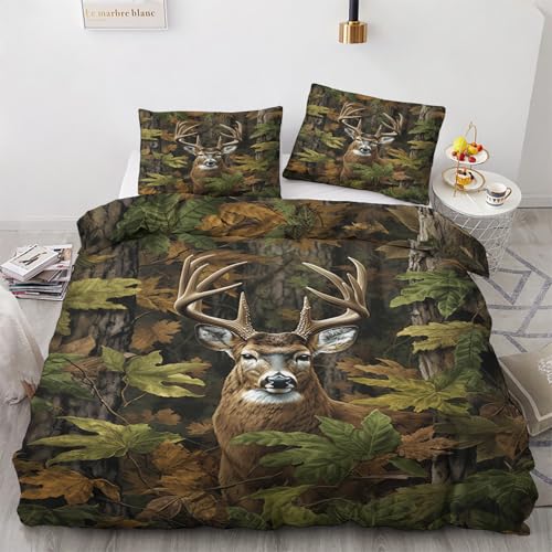 Housse de Couette 200x200 Cerf - Decoration Cerf, Parure de Lit 2 Personnes Imprimée Animaux de la Forêt, Linge de Lit en Microfibre Douce avec Fermeture...