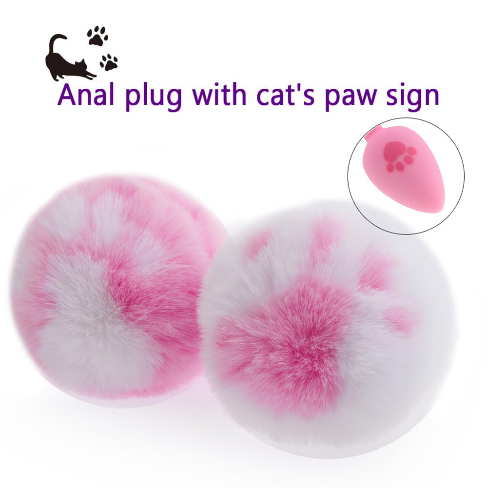 Bunny Tail Anal Plug Sexual Anus Rabbit's Tail Plug Colorful Role Play Hairy Anal Sex Toys Metal Butt Plug Fur for Men Women Couples Sexy Valentine's Day Gift: Whiteballpinkpaw