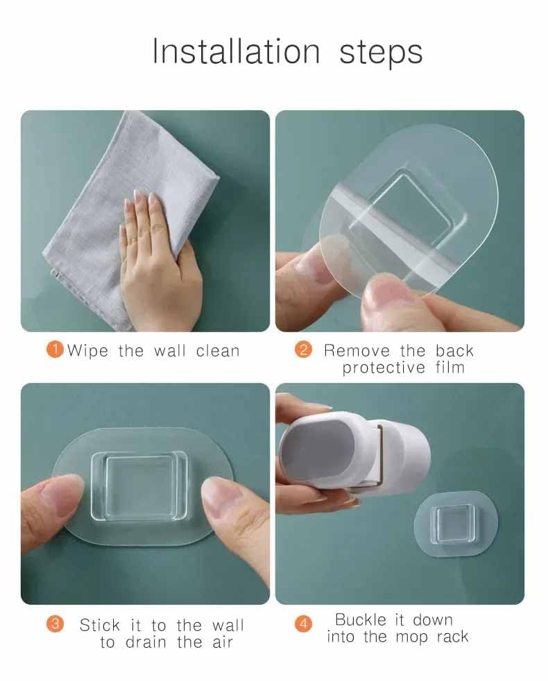 FYCAN Wall Mounted Self Adhesive Bathroom Mop Holder, Broom Holder Hanger Clip Bathroom Holder with Adhesive Sticker 1