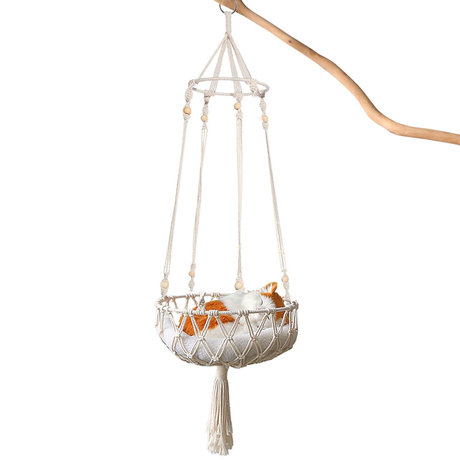 Katzenhängematte aus Baumwolle - Boho Macrame mit gemütlichem Tierbett | Kreative langlebige Indoor-Katzen im modernen Design zum Schlafen, Spielen, Klettern