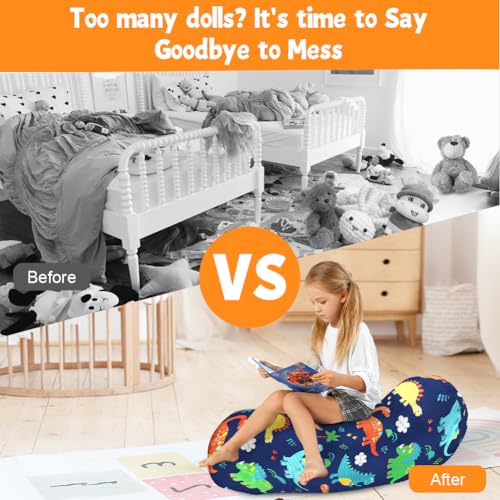 Miniatura 5 de Aooha Sillón Puff Infantil, Funda Para Puf De Almacenamiento De Animales De Peluche Para Niños, Funda Organizadora De Juguetes De Lona De Algodón Suave, Para Niños Y Niñas-Verde
