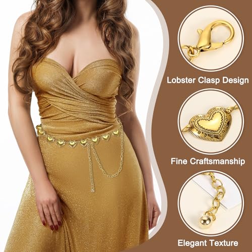 uxcell Western Metal Concho Belt, Women Waist Chain Belt, Country Concert Outfit for Music Festival Outfit with Jeans Dress, Vintage Heart, Gold Tone4