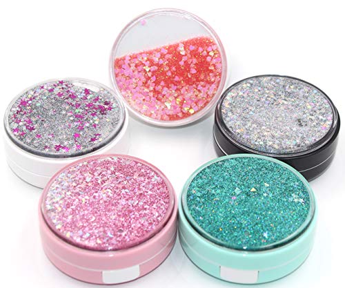 Cute Fashion Contact Lens Case,Portable Travel Glitter Luxury Bling Stars Liquid Quicksand Contact Lens Cases Eye Care Set(Green-2) - Thumbnail 4