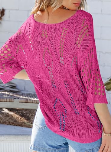 Image of EVALESS Womens Crochet Hollow Out Knit Tops Half Sleeve Spring Summer Sweaters Beach Cover Ups for Women Trendy 2026