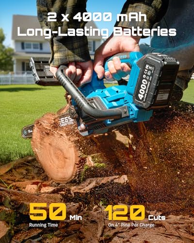 Image of SEESII Electric Chainsaw Cordless 12-inch: Brushless Battery Powered Small Chainsaw, 2 x 4.0Ah Batteries, Auto-Tension and Oiling Mini Chain Saw for Christmas Dad Men Gifts, Tree Cutting Trimming