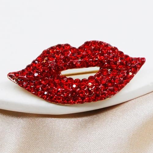 Image of KESYOO 3Pcs Red Lips Brooches for Women Rhinestone Enamel Lip Pin Set Sexy Fashion Jewelry Accessories for Party Clothes Bags 1.61X0.70X1.18In
