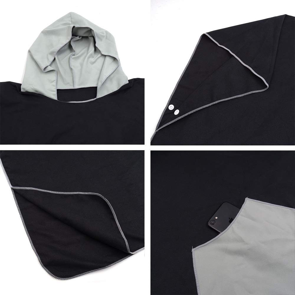 Accappatoio Poncho,Poncho Mare Poncho da Spiaggia con Cappuccio, Accappatoio da Bagno in Spugna ad Asciugatura Rapida for Piscina e Surf(Gray)