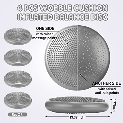 Image of Jerify 4 Pcs Wiggle Seat Flexible Inflated Wobble Cushion Stability Balance Pad Balance Disc Sensory Seat for Men Women Fitness Physical Exercise Improving Posture Home Office