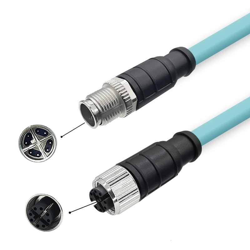 M12 to M12 Cat7 Ethernet Cable, 10Gbps Gigabit, IP67 Rated Waterproof Dustproof, Flexible PUR Jacket for Industrial Automation, Robotics (8 Pin X-Code Male to Female, 3 Meter)