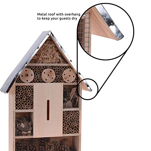 idooka XL Holzkiste Insektenhotel für Terrasse, Garten, Heimdekoration, Holzschuppen mit Metall-Dachbox, wasserdichtes… – Bild 6