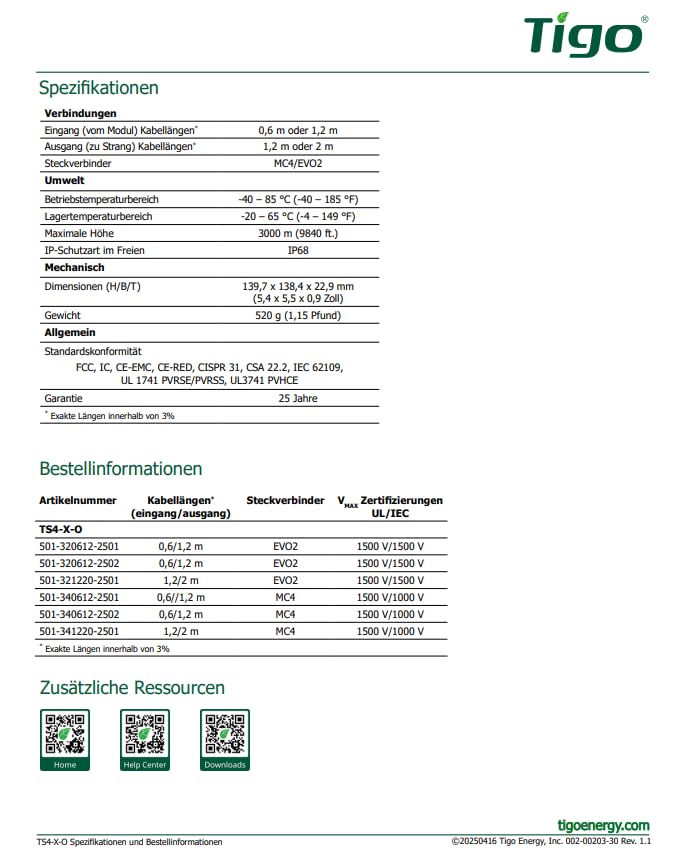 Tigo Energy TS4-X-O MC4 800W 20A ottimizzatore Ottimizzatore per prestazioni fotovoltaiche