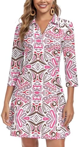 WOWENY 3/4 Sleeve Dress for Women with Pockets V Neck UPF 50+ Cas...