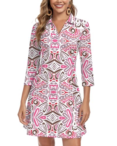 WOWENY 3/4 Sleeve Dress for Women with Pockets V Neck UPF 50+ Cas...