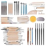 Hakkin 61 teilig Töpferwerkzeug Set Keramik Ton Werkzeugsatz,die Skulptur Schnitzen Werkzeug Modellierwerkzeug Modellierset für Ton Gips Modellbau Malerei Wachs Töpfer Knetmasse