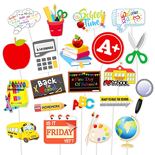 Back To School Cupcake Topper Decorations, Konsait 21pcs First Day of School Welcome Decorations, Apple Pencil Stationery Chalkboard for New Grade Celebrating Classroom Kindergarten Party Supplies