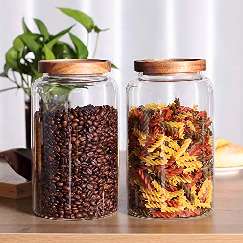 Large Glass Jar With Airtight Lid Set Of 2 93 Fl Oz(2750Ml) Glass Canister Set, Glass Food Containers Wooden Lid Suit For Kitchen Pantry For Flour, Tea, Coffee Beans, Sugar, Cookies(8.8 Inch High) #TOP3